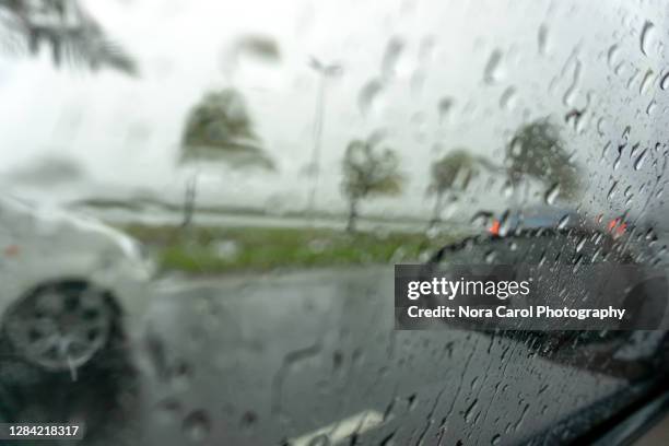 raindrops on the windshield of a car - tropensturm stock-fotos und bilder