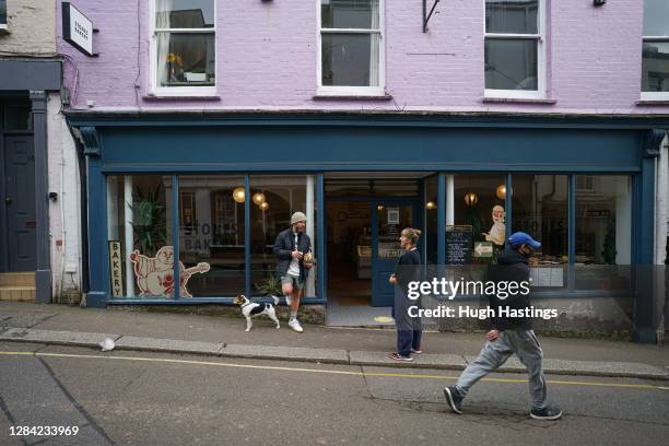 Stones Bakery remains open on the High Street on November 6, 2020 in Falmouth, England. England is now in its second national coronavirus lockdown,...