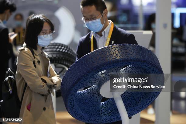 The Michelin VISION concept tire is on display during the 3rd China International Import Expo at the National Exhibition and Convention Center on...