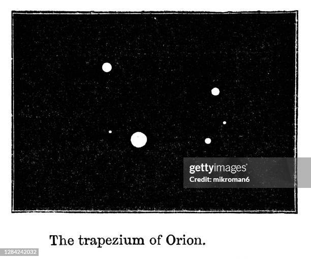 old engraved illustration of astronomy, the trapezium of orion - orion belt stock pictures, royalty-free photos & images