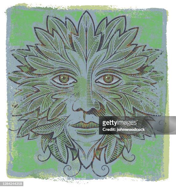 grunge green man illustration - paganism stock illustrations