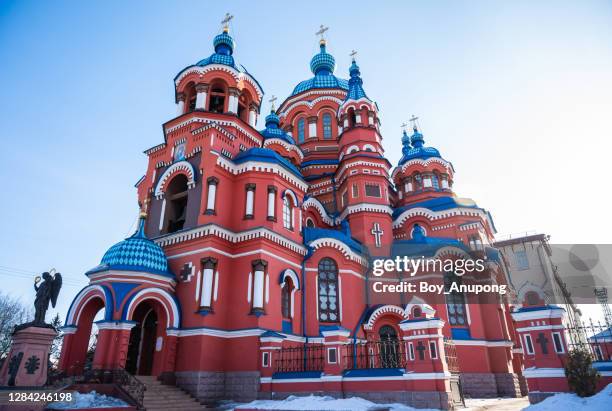 kazan church an iconic orthodox church in the city of irkutsk, russia in winter season. - irkutsk stockfoto's en -beelden