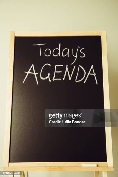today"u2019s agenda handwritten on blackboard - agenda meeting stock pictures, royalty-free photos & images