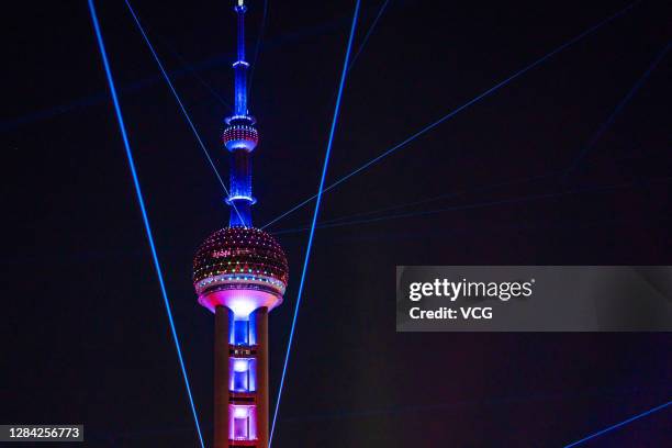 Light show is held at The Bund as a part of the 3rd China International Import Expo on November 5, 2020 in Shanghai, China.
