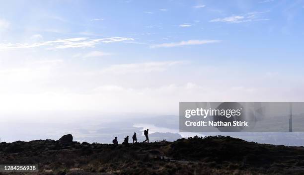 People are seen enjoying their daily exercise as they walk at the Roaches in the Peak District on November 06, 2020 in Leek, Staffordshire, England.