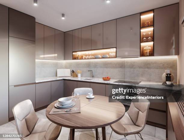 modern apartment dining room interior - kitchen ceiling stock pictures, royalty-free photos & images