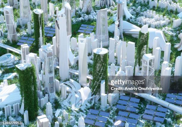 futuristic city - city stockfoto's en -beelden