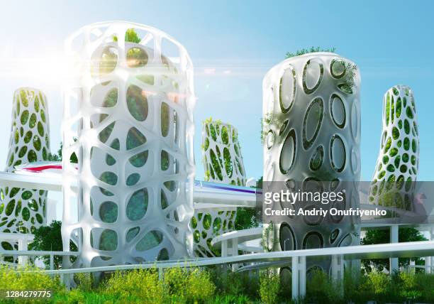 sustainable futuristic architecture - city stock-fotos und bilder