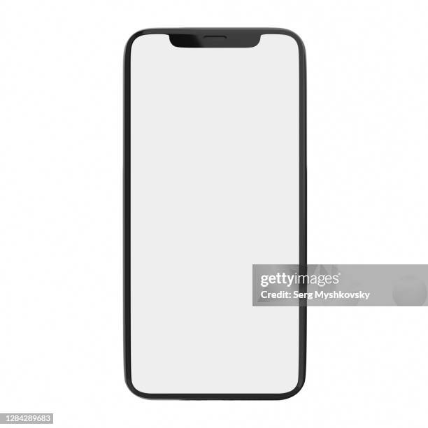 mobile phone mockup with blank white screen on white background. - black and white smartphone stock pictures, royalty-free photos & images