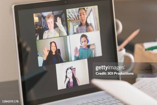 students and teacher during online class - zoom classroom stock pictures, royalty-free photos & images
