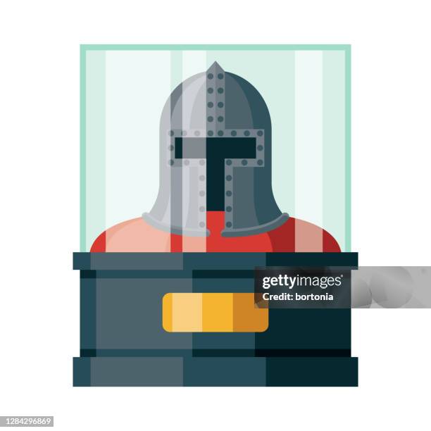 medieval armor in display case icon on transparent background - glass case empty stock illustrations