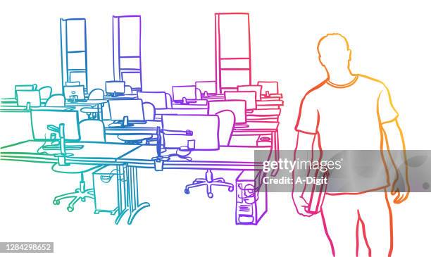 stockillustraties, clipart, cartoons en iconen met klaslokaal en mannelijke regenboog van de student - bijwonen