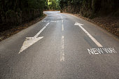Road with the inscription Old way, New way with directional arrows. Concept for change, improvement and self-development