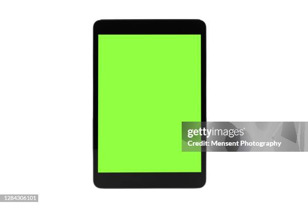 mock up tablet isolated with chroma key isolated, on white background - tablet stockfoto's en -beelden