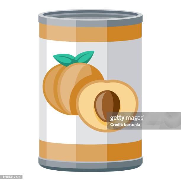 stockillustraties, clipart, cartoons en iconen met pictogram perziken in blik op transparante achtergrond - eten uit blik