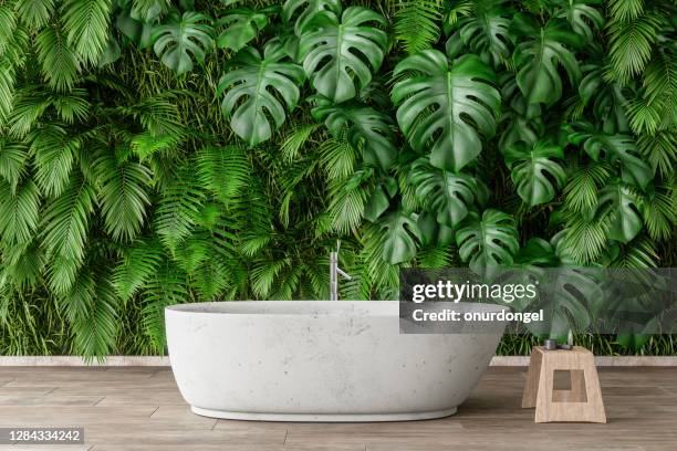 badewanne mit pflanzenhintergrund - deko bad stock-fotos und bilder