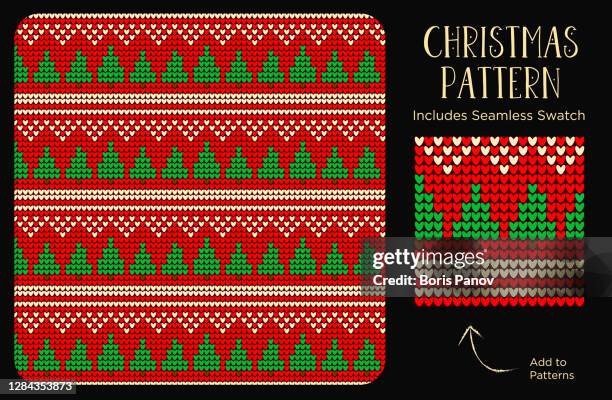 seamless christmas tree pattern for jolly fashion texture print on textile - red wool stock illustrations