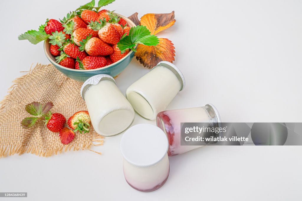 Healthy breakfast with Fresh greek yogurt on background.
