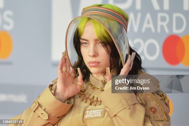 Billie Eilish attends The BRIT Awards 2020 at The O2 Arena on February 18, 2020 in London, England.