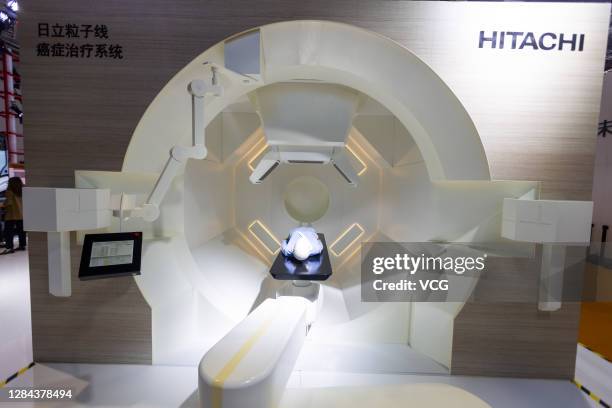 Hitachi's particle therapy system is on display during the 3rd China International Import Expo at the National Exhibition and Convention Center on...