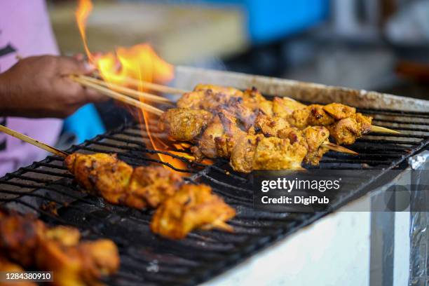 indian chicken skewers - tikka masala stock pictures, royalty-free photos & images