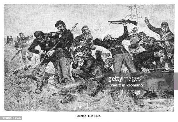 engraved illustration of the battle of stones river second battle of murfreesboro - civil war stock pictures, royalty-free photos & images