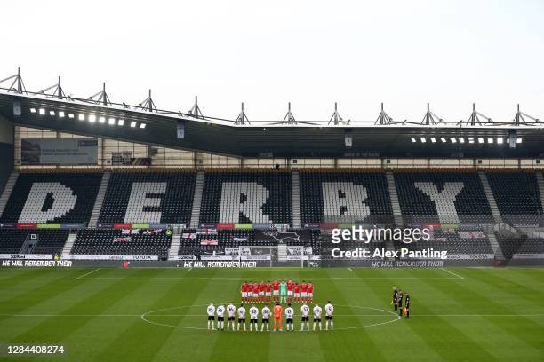 General view inside the stadium as the Derby County and Barnsley players observe a minutes silence to mark Armistice Day prior to the Sky Bet...