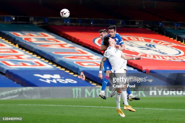 Scott Dann of Crystal Palace scores his team's first goal during the Premier League match between Crystal Palace and Leeds United at Selhurst Park on...