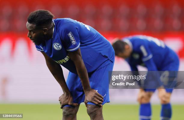 Salif Sane of Schalke reacts after the Bundesliga match between 1. FSV Mainz 05 and FC Schalke 04 at Opel Arena on November 07, 2020 in Mainz,...