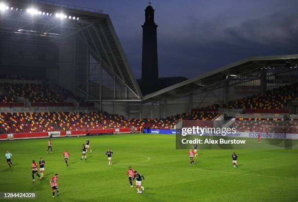 General view inside the stadium as Marvin Johnson of Middlesbrough runs with the ball during the Sky Bet Championship match between Brentford and...