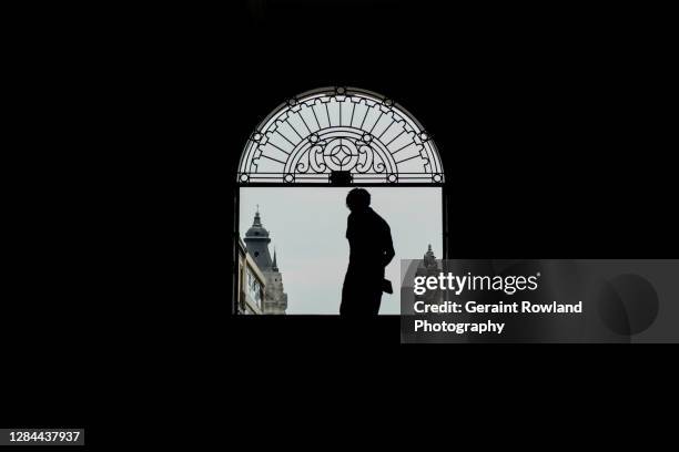 religious silhouette - leaving church stock pictures, royalty-free photos & images