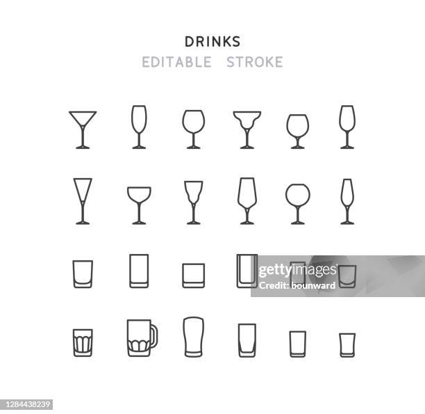 drinks line icons editable stroke - whiskey shot glass stock illustrations