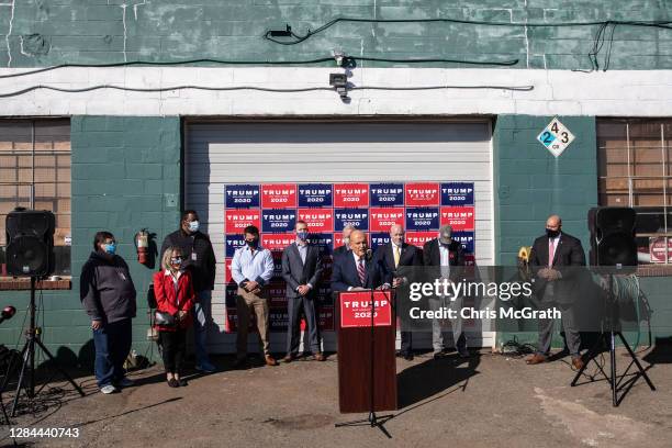 Attorney for the President, Rudy Giuliani speaks to the media at a press conference held in the back parking lot of Four Seasons Total Landscaping on...