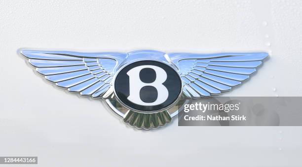 The Bentley logo is seen outside Bentley Motors Ltd headquarters factory on November 07, 2020 in Crewe, Cheshire, England.