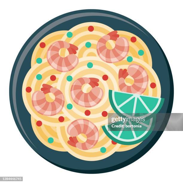 shrimp scampi pasta icon on transparent background - angel hair pasta stock illustrations