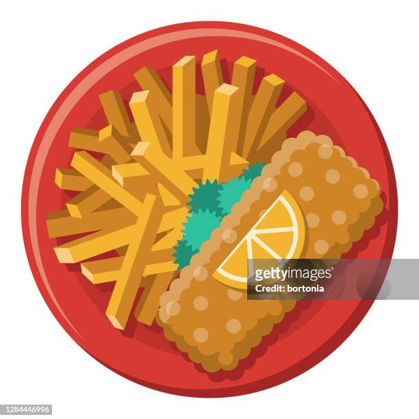 stockillustraties, clipart, cartoons en iconen met pictogram fish and chips op transparante achtergrond - gebakken in de pan