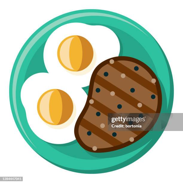 steak and eggs icon on transparent background - top sirloin steak overhead stock illustrations