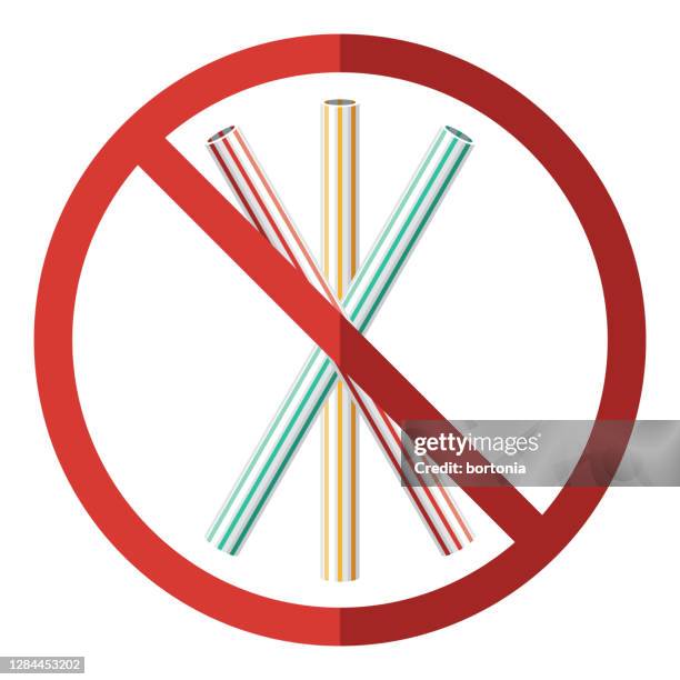 plastic straw ban icon on transparent background - plastic straw stock illustrations