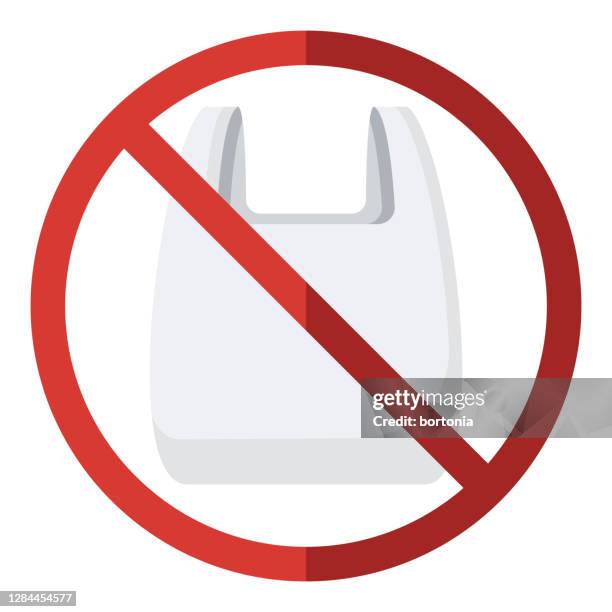 plastic bag ban icon on transparent background - plastic bags stock illustrations