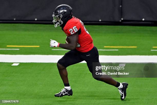 Courtney Reese of the UNLV Rebels runs with the ball against the Fresno State Bulldogs during the second half of their game at Allegiant Stadium on...