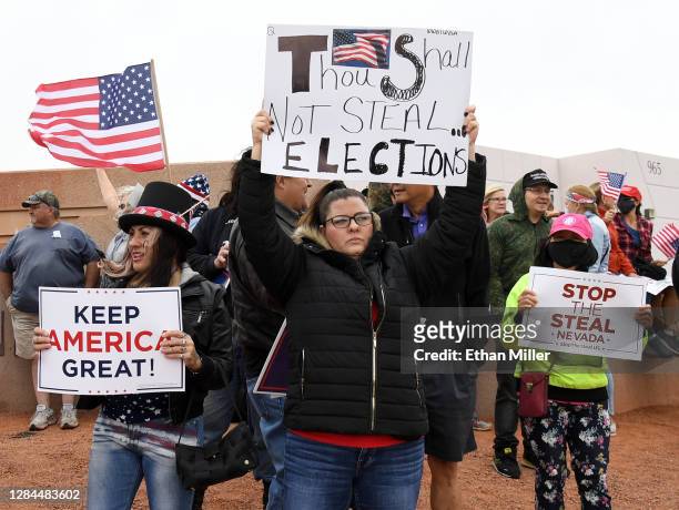 Supporters of President Donald Trump protest outside the Clark County Election Department on November 7, 2020 in North Las Vegas, Nevada. Around the...