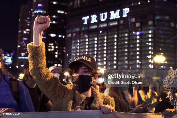 Supporters of President-elect Joe Biden celebrate downtown near Trump Tower after several major news outlets declared Biden the winner in the 2020...