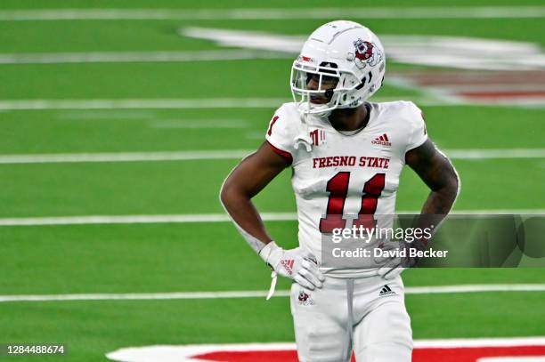 Josh Kelly of the Fresno State Bulldogs looks on during the second half of their game against the UNLV Rebels at Allegiant Stadium on November 07,...