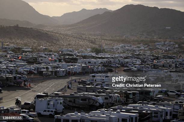 General view of campers setup in the parking area outside of the NASCAR Xfinity Series Desert Diamond Casino West Valley 200 at Phoenix Raceway on...