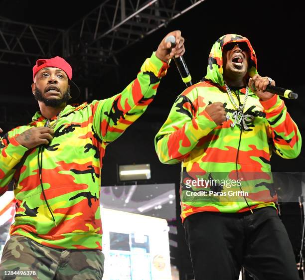 Mystikal and Master P perform onstage during the No Limit Reunion Tour at 2020 Funkfest at Legion Field on November 07, 2020 in Birmingham, Alabama.