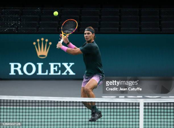 Rafael Nadal of Spain during his semifal against Alexander Zverev of Germany on day 6 of the Rolex Paris Masters, an ATP Masters 1000 tournament held...