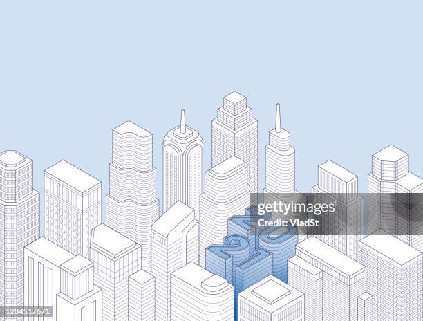 stockillustraties, clipart, cartoons en iconen met nieuwjaar 2021 real estate hypotheek cityscape isometric copy space achtergrond - skyscraper stock illustrations