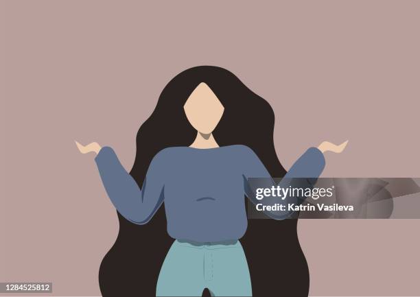 confused choosing  brunette long hair young woman - grief stock illustrations