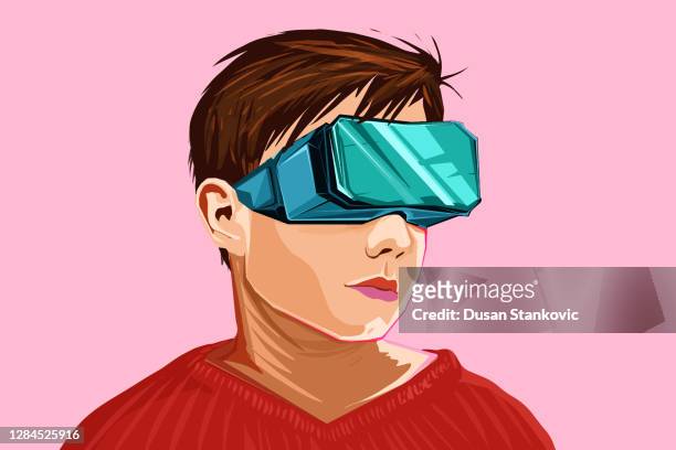 portrait of a boy with vr headset - virtual reality stock illustrations