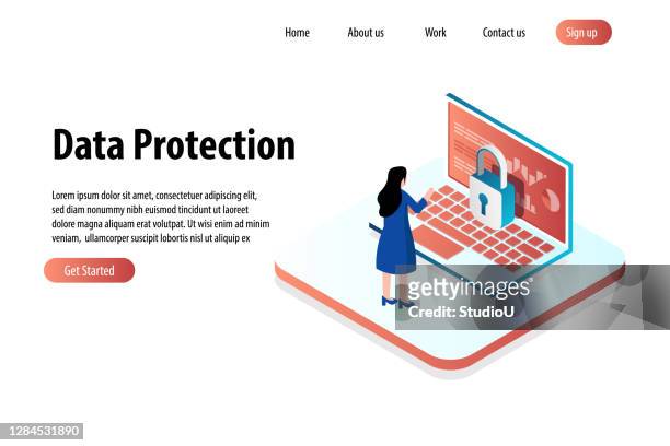 ilustraciones, imágenes clip art, dibujos animados e iconos de stock de ilustración isométrica de protección de datos - servidor de seguridad